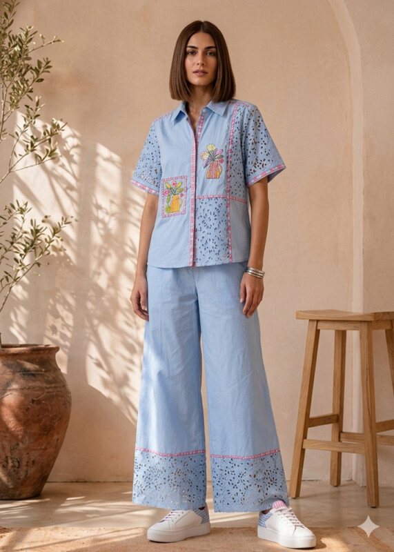 Blue Mist Cutwork Co-ord Set
