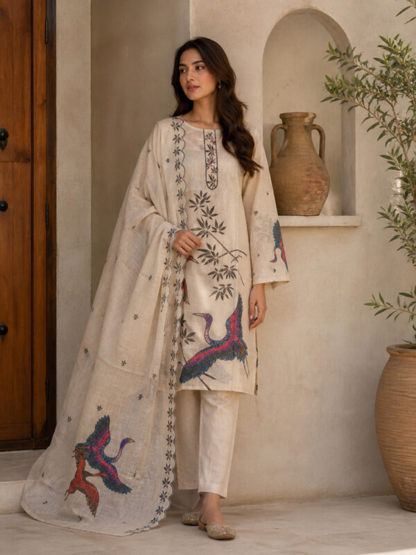 Saffron Crane Linen Suit
